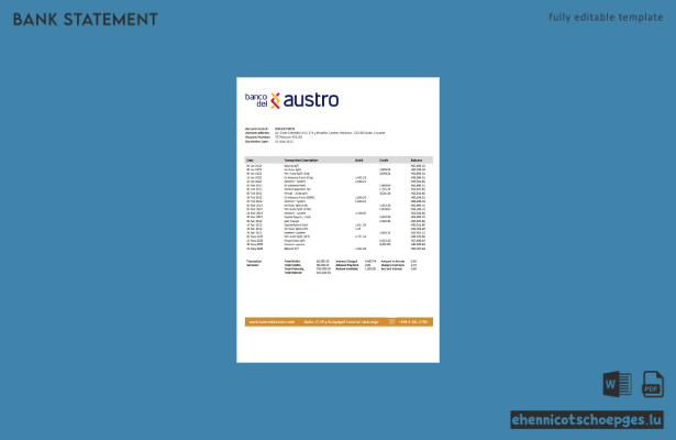 Ecuador Banco del Austro Kontoauszug – Beispielvorschau